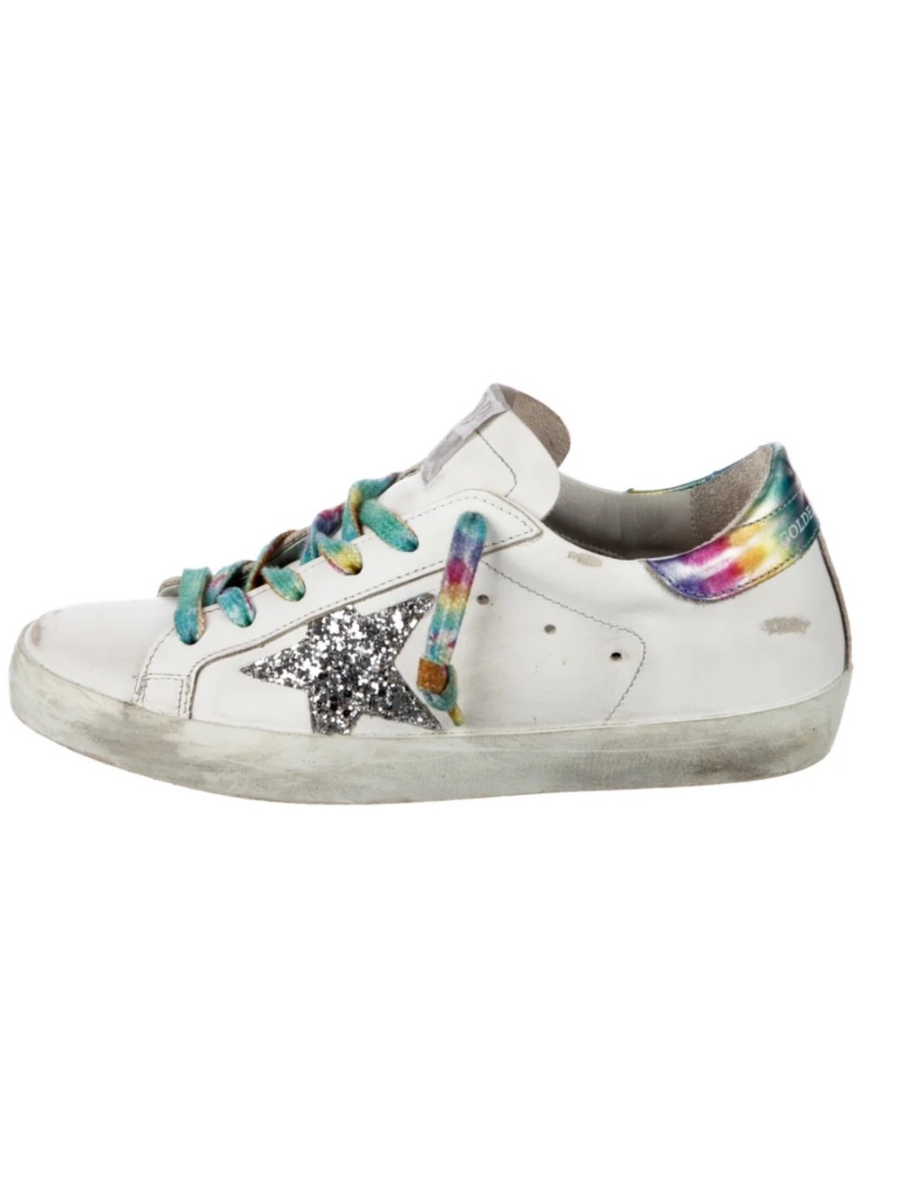 Golden Goose Superstar White
Leather Tie Dye Laces Silver Glitter
Star size 41